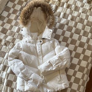 Apt. 9 Cream Puffer Jacket with Faux Fur Hood